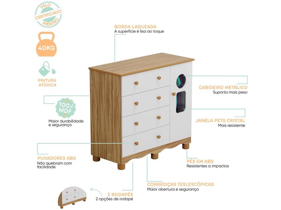 Cômoda de Bebê 4 Gavetas Móveis Peroba Ninho - 7