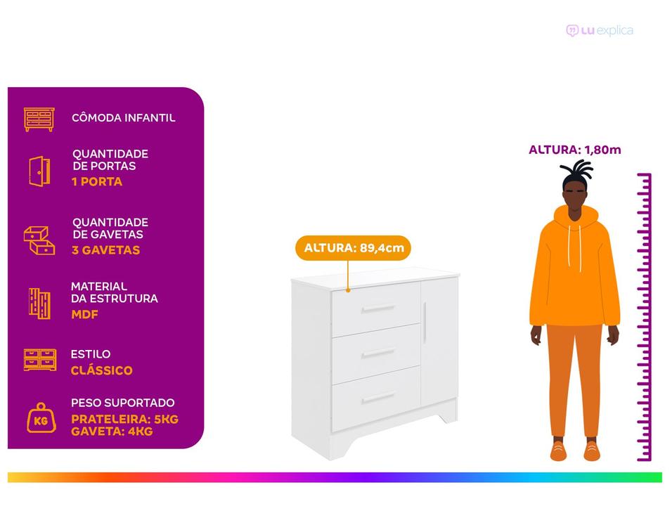 Cômoda Infantil 3 Gavetas Moveis - 1