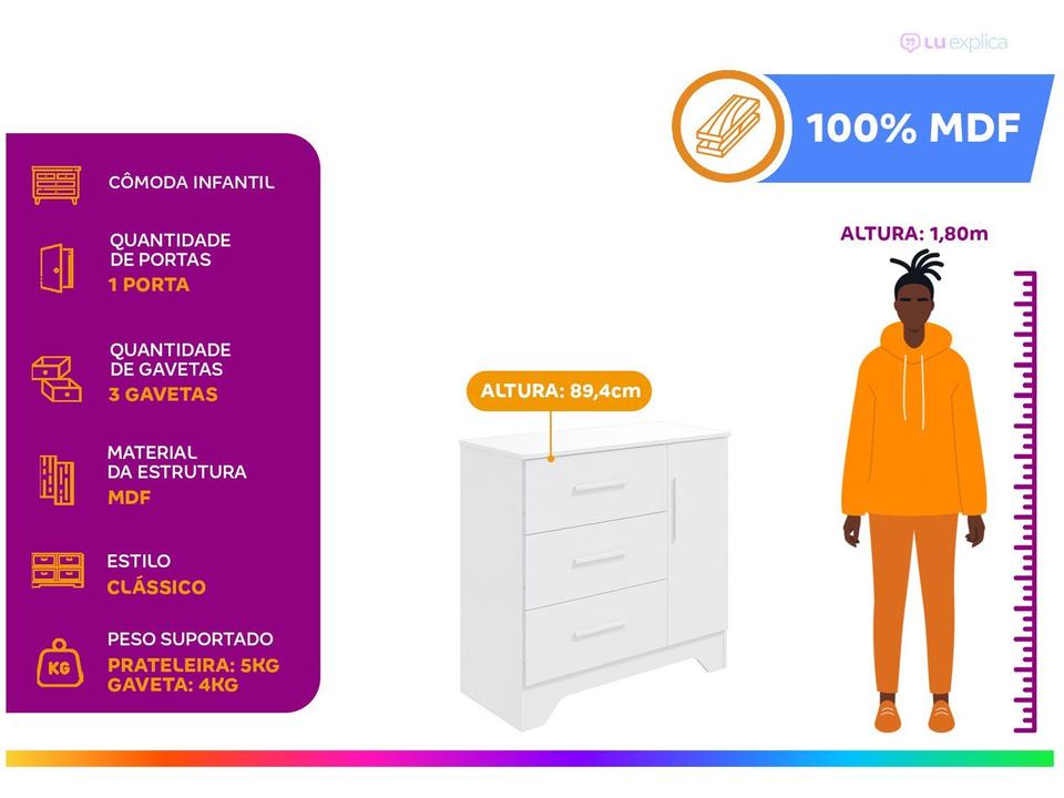 Cômoda Infantil 3 Gavetas Moveis Peroba Magia - 1