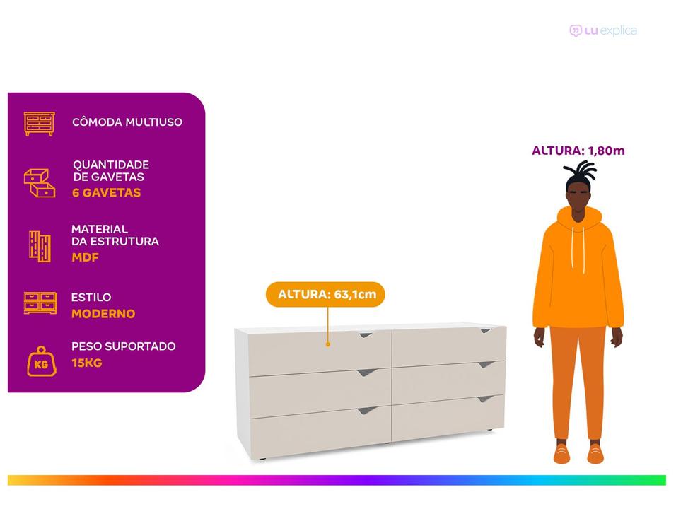 Cômoda Multiuso 6 Gavetas Politorno Móveis Porto - 1