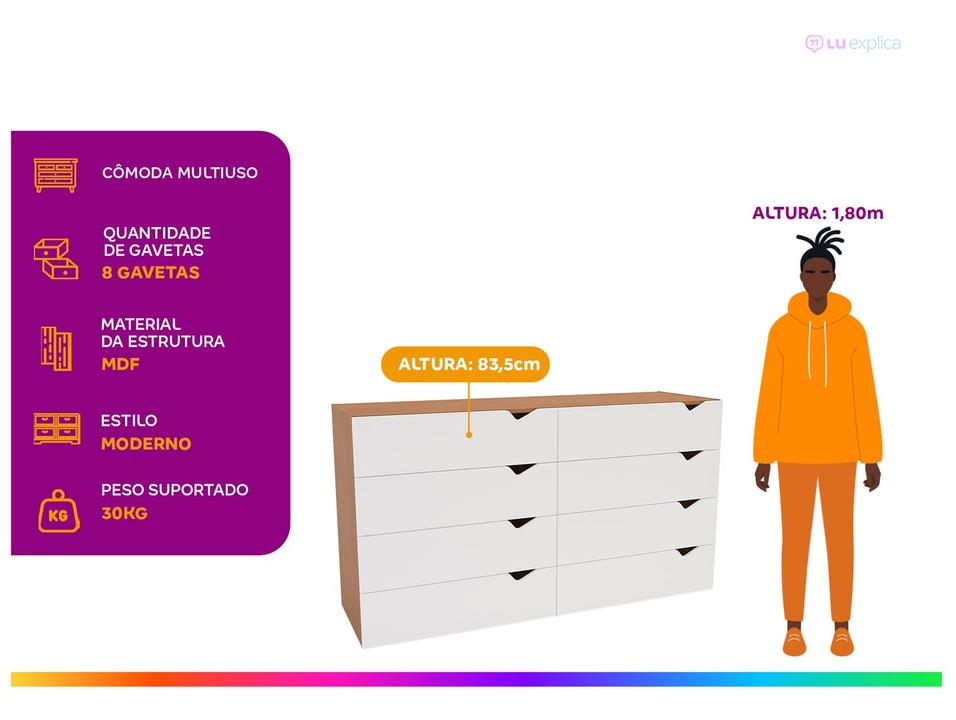 Cômoda Multiuso 8 Gavetas Politorno Móveis Porto - 1