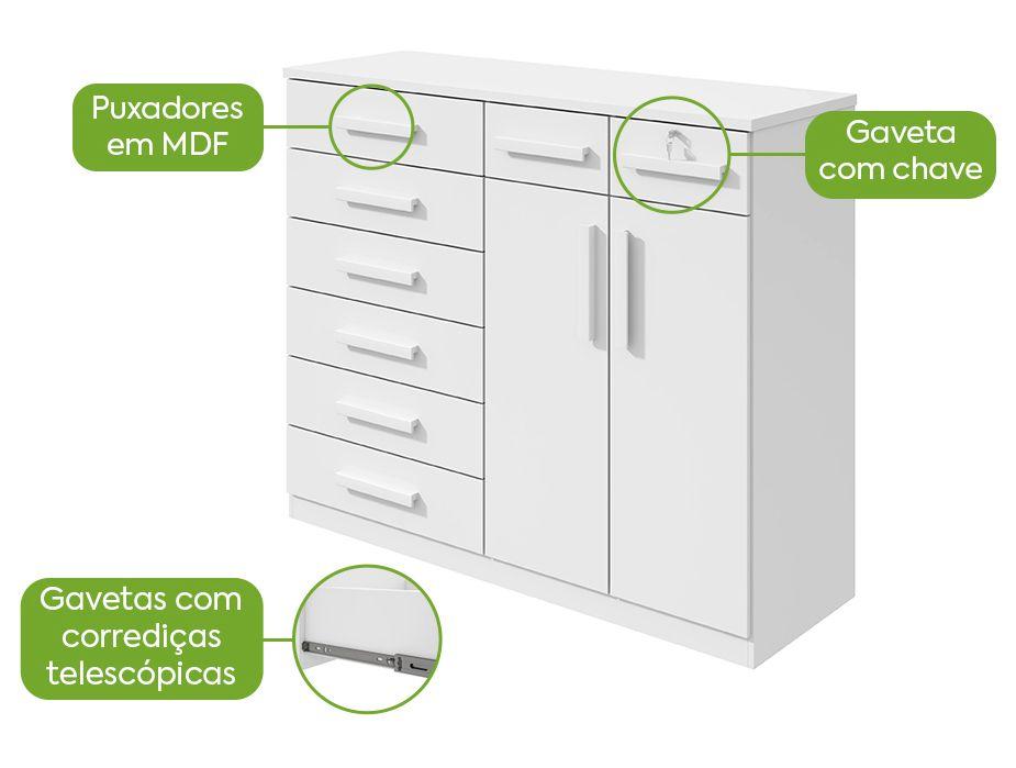 Cômoda Multiuso com Sapateira 8 Gavetas 2 Portas Móveis Lopas Toronto - 1