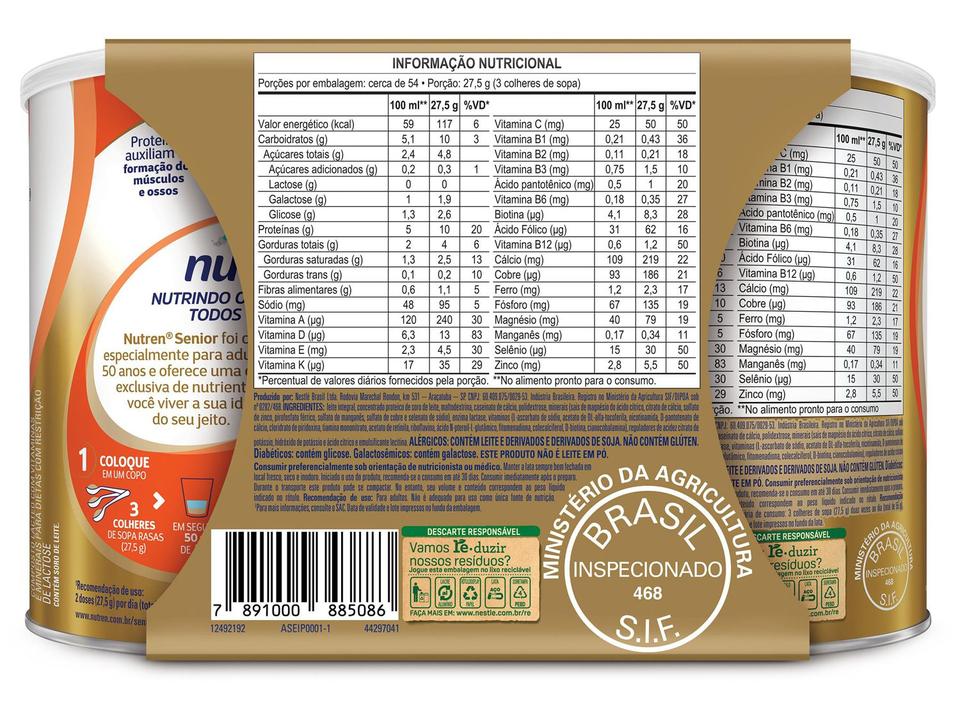 Composto Lácteo Nestle sem Sabor Nutren Senior Zero lactose 740g 2 Unidades - 9