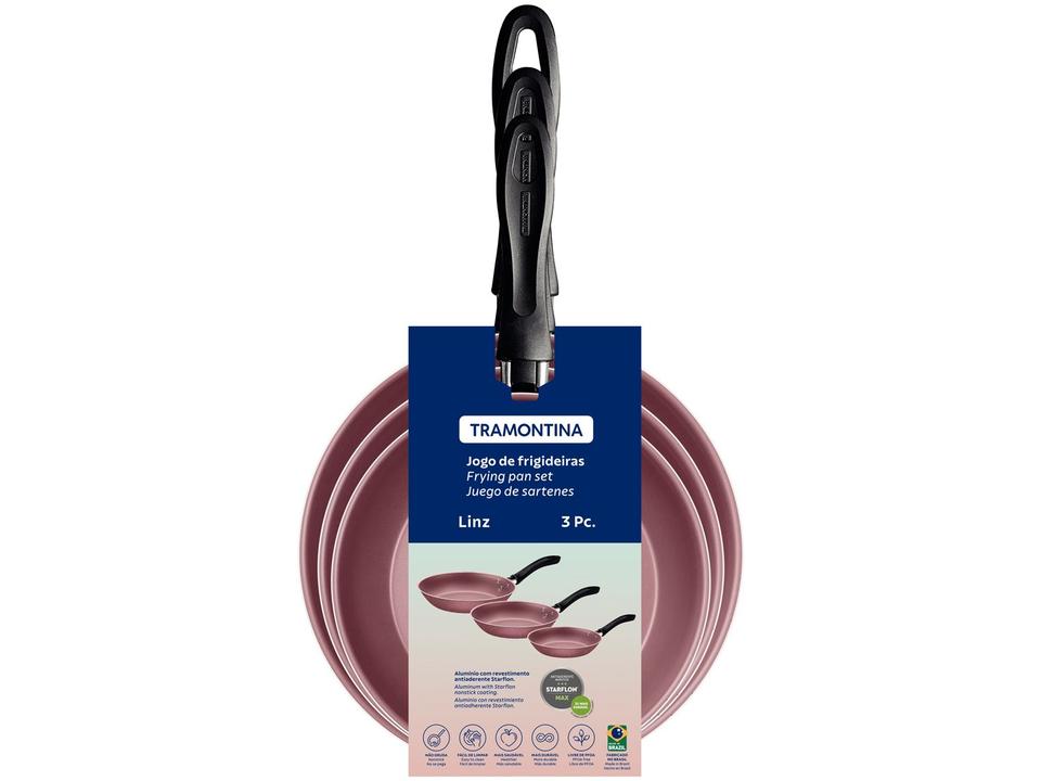 Conjunto de Frigideiras Antiaderente Tramontina de Alumínio Linz Rosa 3 Peças - 7