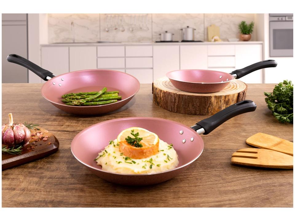 Conjunto de Frigideiras Antiaderente Tramontina de Alumínio Linz Rosa 3 Peças - 1