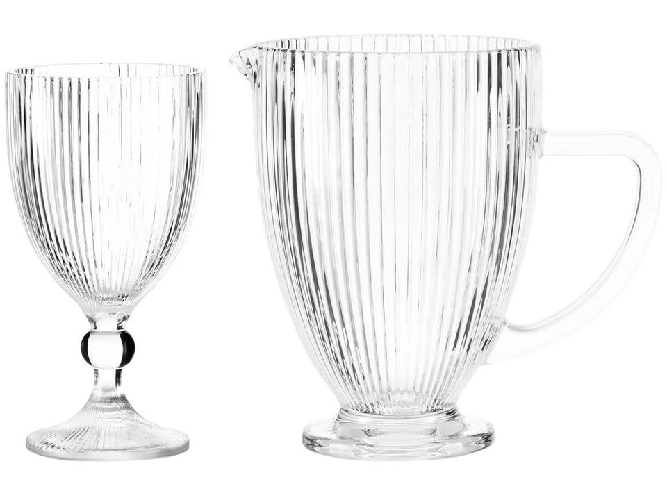 Conjunto de Jarra 1L e Taças 350ml de Vidro Haus Concept Canelado 7 Peças - 5