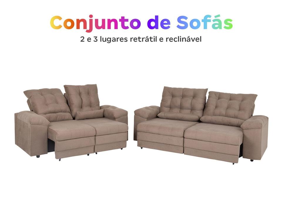 Conjunto de Sofás 2 e 3 lugares Retrátil Reclinável Suede Phormatta Colômbia SMP - 2