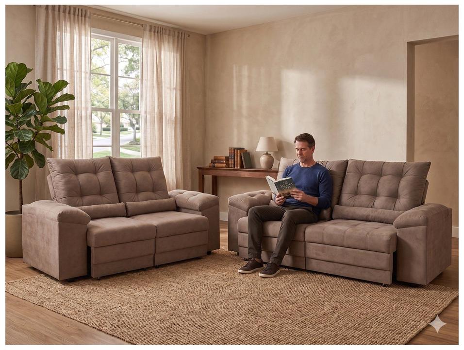 Conjunto de Sofás 2 e 3 lugares Retrátil Reclinável Suede Phormatta Colômbia SMP - 1