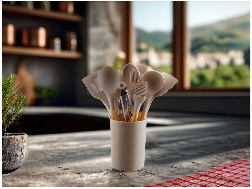 Conjunto de Utensílios de Silicone e Madeira Brinox Top Pratic Cousine 12 Peças - 1
