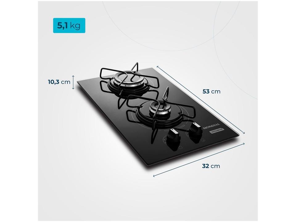 Cooktop 2 Bocas a Gás GLP Mondial Mesa de Vidro Preto Acendimento Automático Portátil CTG-04 - 5