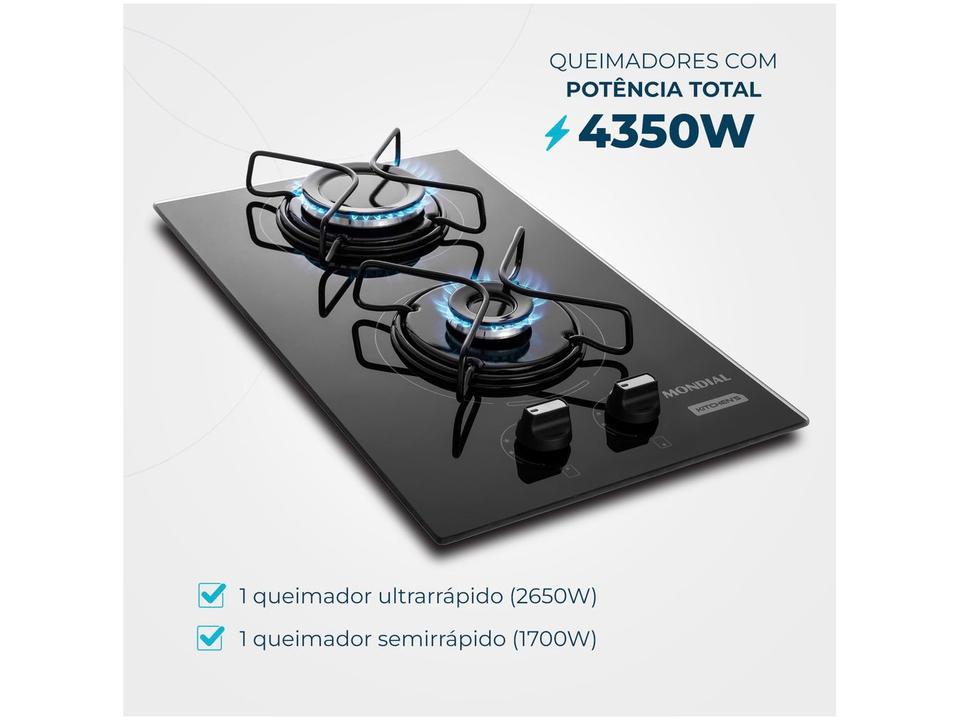 Cooktop 2 Bocas a Gás GLP Mondial Mesa de Vidro Preto Acendimento Automático Portátil CTG-04 - 1