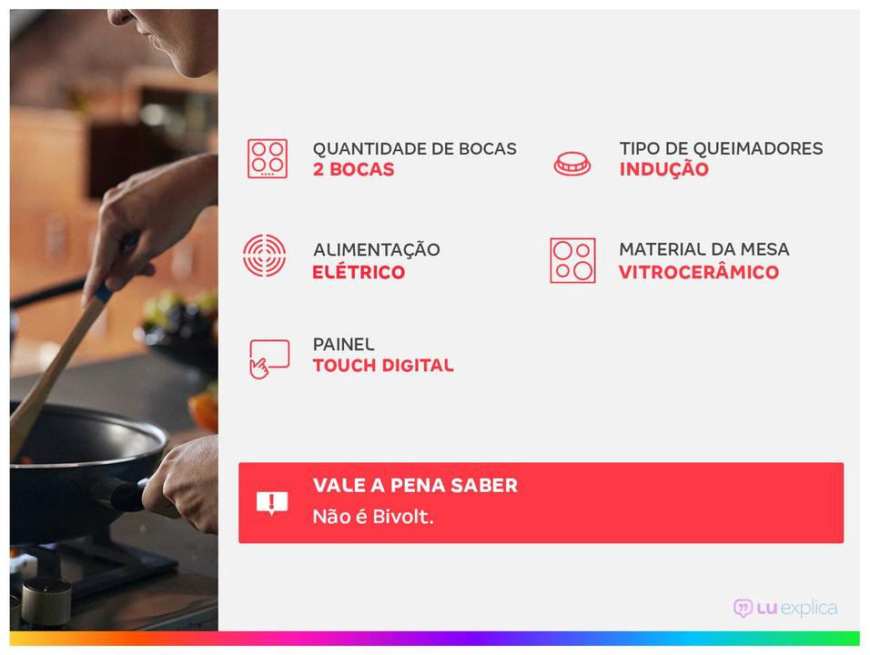 Cooktop 2 Bocas Elétrico Midea Touch Digital Preto Acendimento Automático CFBD22 - 1