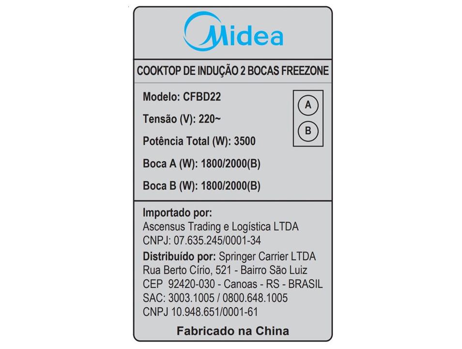 Cooktop 2 Bocas Elétrico Midea Touch Digital Preto Acendimento Automático CFBD22 - 7