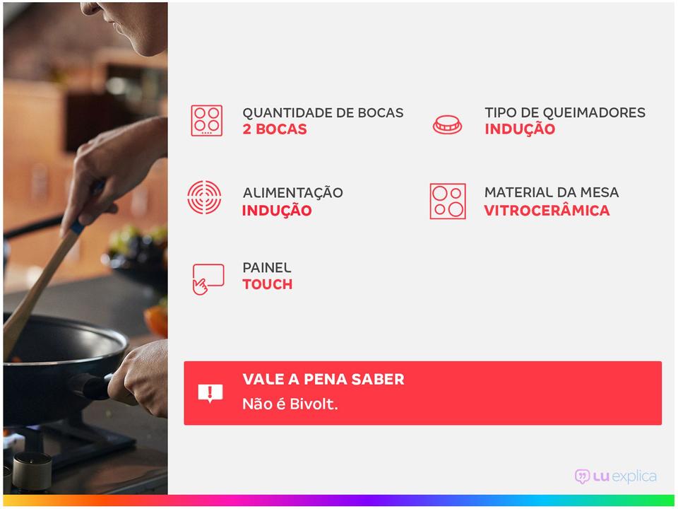 Cooktop 2 Bocas Indução Brastemp Vitrocerâmica Touch com Timer Preto Acendimento Automático BDJ31AE - 1