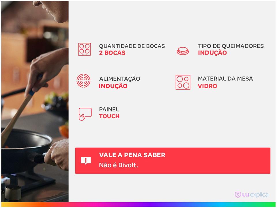 Cooktop 2 Bocas Indução Mondial Mesa de Vidro Timer Preto Touch Acendimento Automático CTI-02 - 1