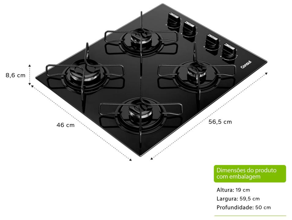 Cooktop 4 Bocas a Gás Consul GLP Preto Superautomático CD060BE - 2