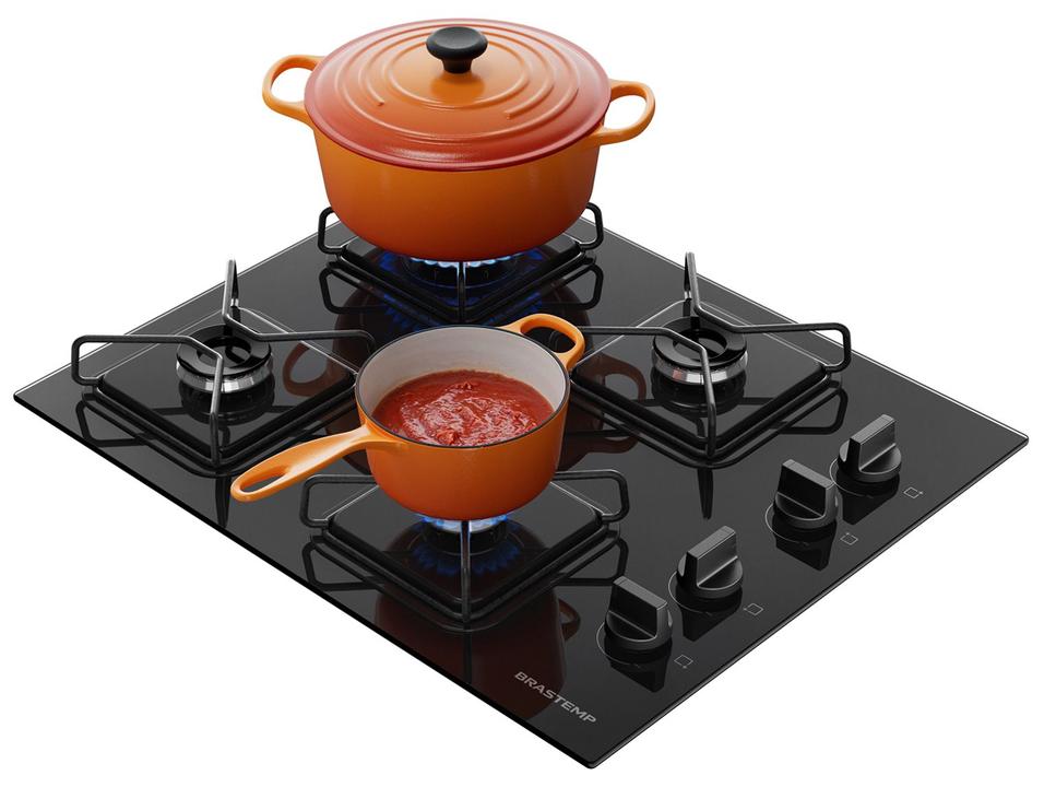 Cooktop 4 Bocas a Gás GLP Brastemp Mesa de Vidro Chama Simmer Preto Acendimento Superautomático BDD61BE - 5
