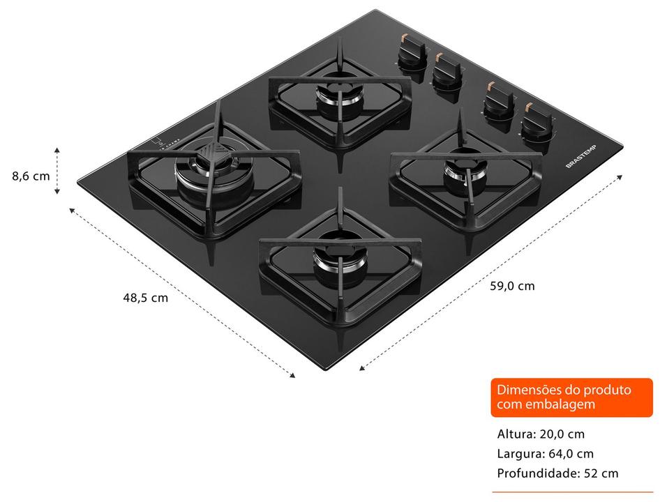 Cooktop 4 Bocas a Gás GLP Brastemp Mesa de Vidro Preto Acendimento Superautomático BDS62AE - 2