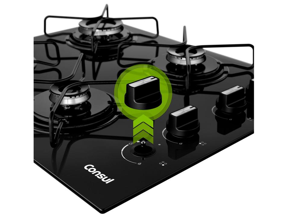 Cooktop 4 Bocas a Gás GLP Consul Mesa de Vidro Preto Acendimento Automático CD060BE - 5