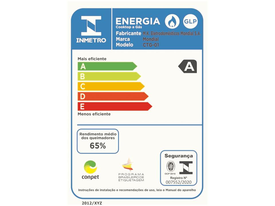 Cooktop 4 Bocas a Gás GLP Mondial Mesa de Vidro Preto Acendimento Automático CTG-01 - 7