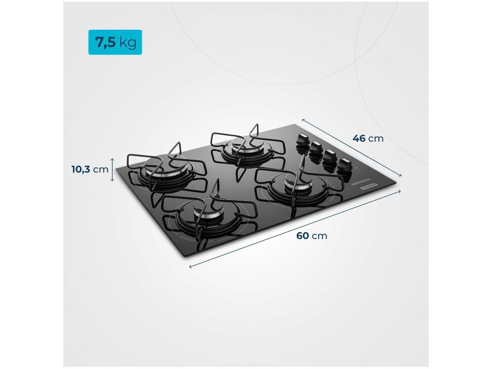 Cooktop 4 Bocas a Gás GLP Mondial Mesa de Vidro Preto Acendimento Automático - 6