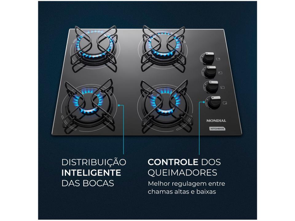 Cooktop 4 Bocas a Gás GLP Mondial Mesa de Vidro Preto Acendimento Automático - 3