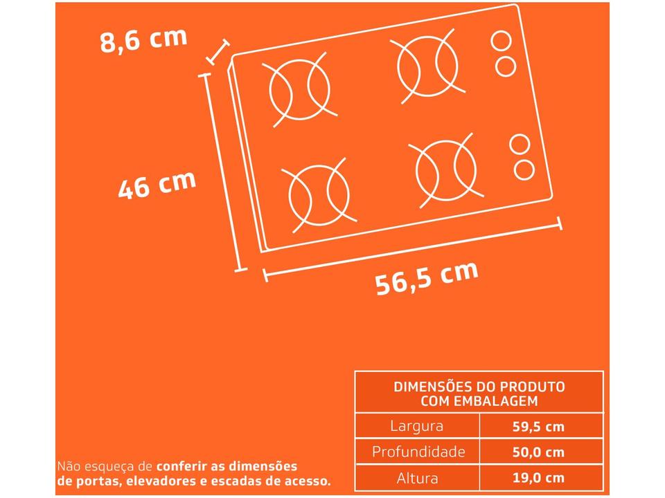 Cooktop 4 Bocas Brastemp Preto a Gás GLP - 9