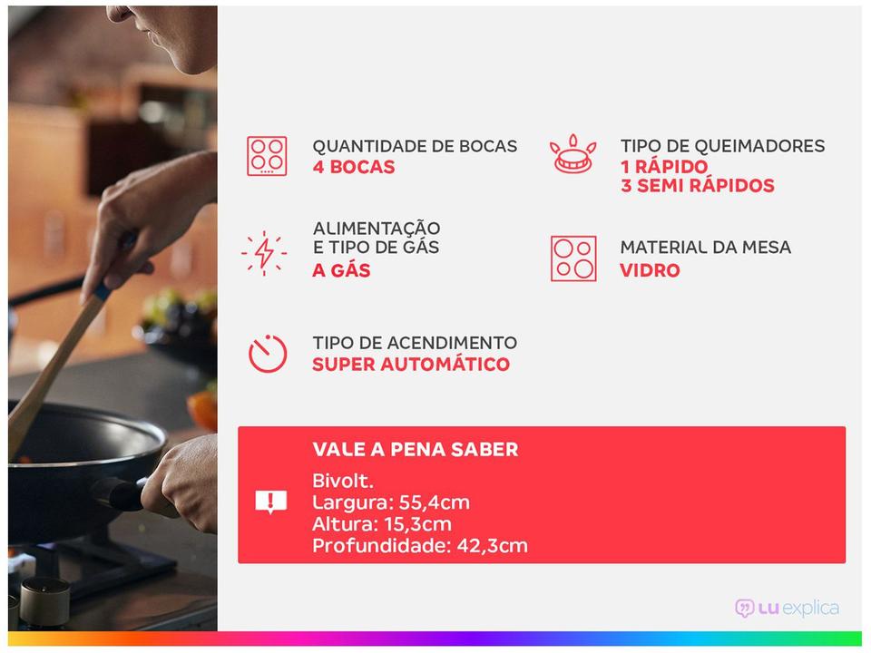 Cooktop 4 Bocas Continental a Gás GLP Preto - 4