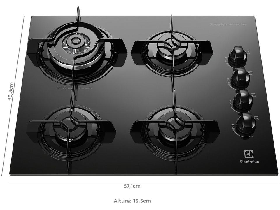 Cooktop 4 Bocas Electrolux a Gás GLP Preto - Tripla-chama KE4TP - Bivolt - 4