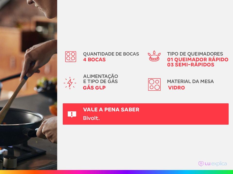 Cooktop 4 Bocas Fischer Preto a Gás GLP - 1