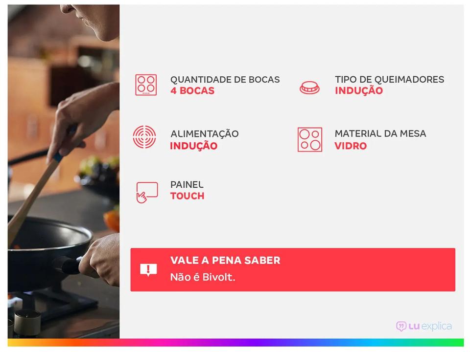 Cooktop 4 Bocas Indução Mondial Mesa de Vidro Preto Touch Timer Acendimento Automático CTI-03 - 1