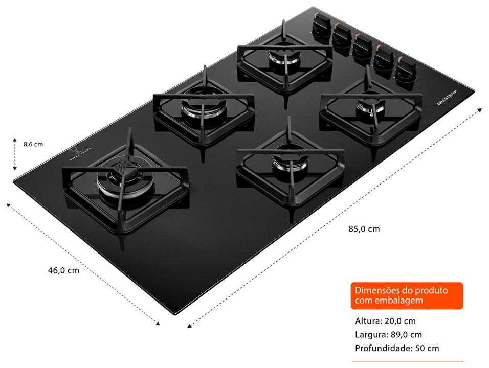 Cooktop 5 Bocas a Gás Brastemp GLP Preto Superautomático BDS85AE - 4