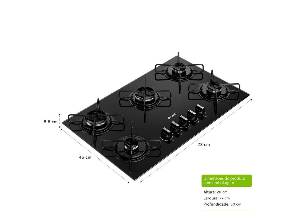 Cooktop 5 Bocas a Gás Consul GLP Preto Superautomático CD075BE - 3