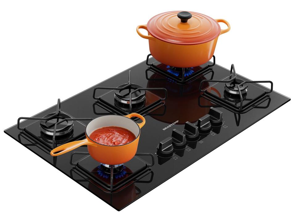 Cooktop 5 Bocas a Gás GLP Brastemp Mesa de Vidro Chama Simmer Preto Acendimento Automático BDD75BE - 6