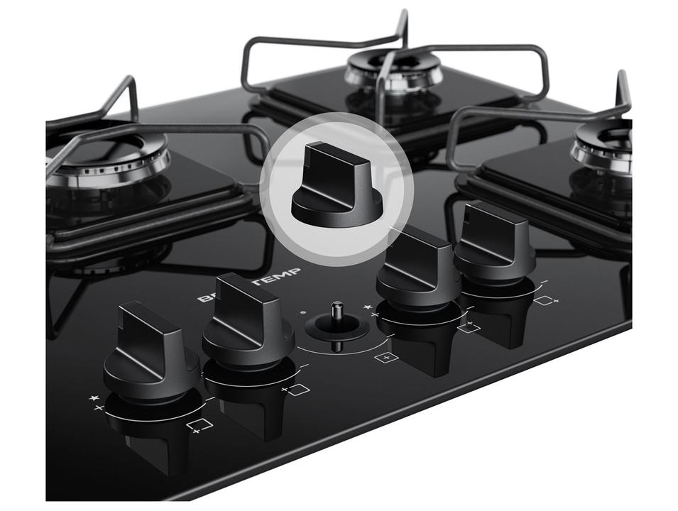 Cooktop 5 Bocas a Gás GLP Brastemp Mesa de Vidro Chama Simmer Preto Acendimento Automático BDD75BE - 5