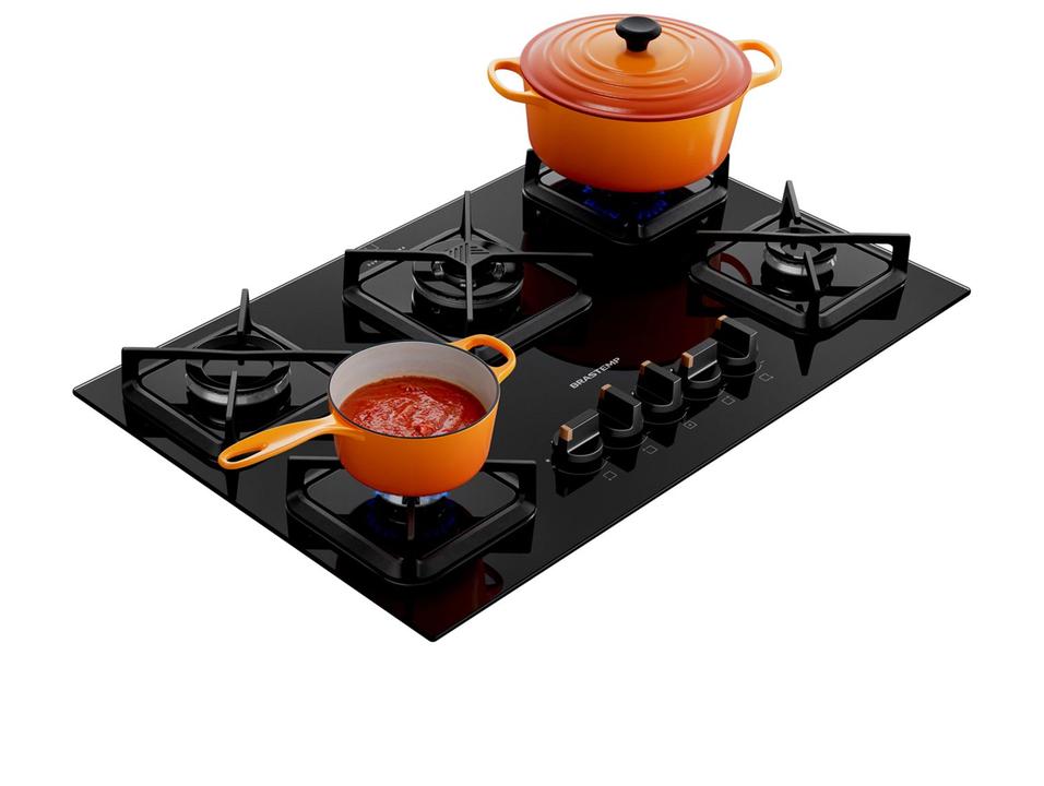 Cooktop 5 Bocas a Gás GLP Brastemp Mesa de Vidro Chama Simmer Preto Acendimento Superautomático BDS75AE - 6
