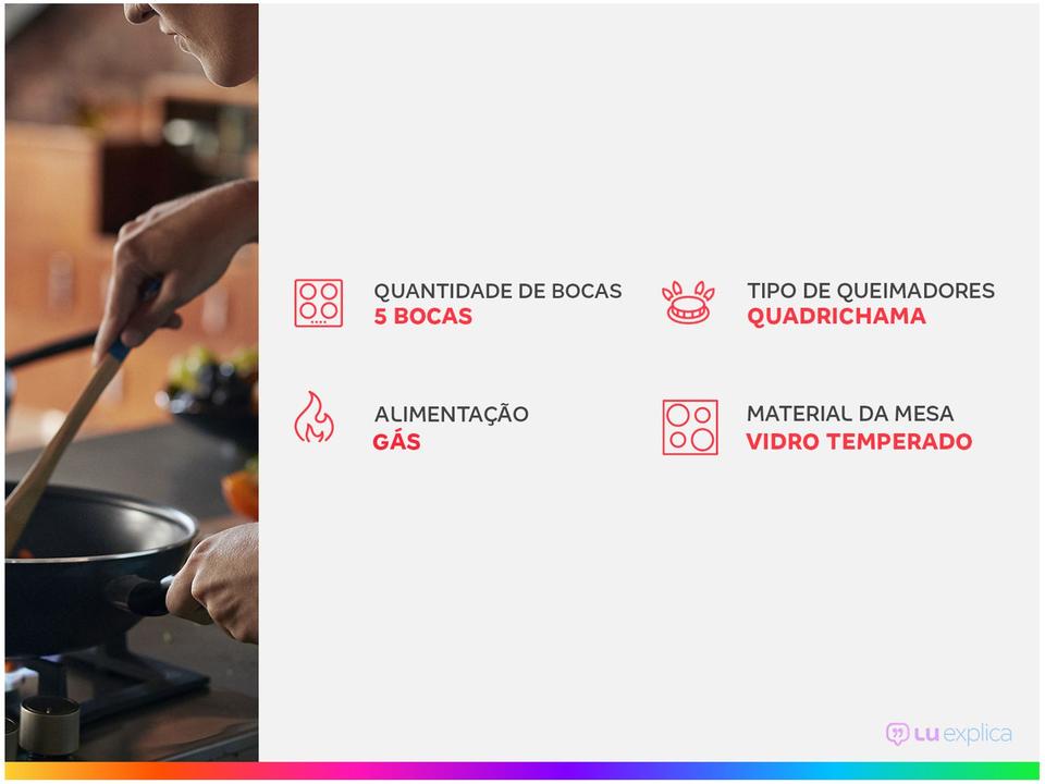 Cooktop 5 Bocas a Gás GLP Brastemp Quadrichama Black Inox Eclipse Collection BDD86AP - 1