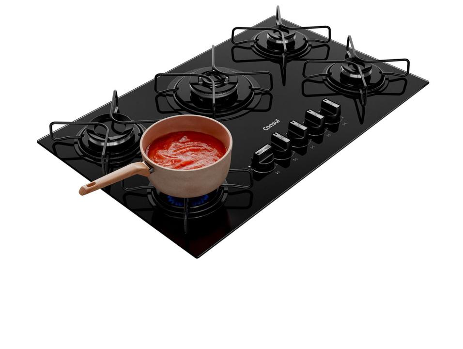 Cooktop 5 Bocas a Gás GLP Consul Mesa de Vidro Preto Acendimento Automático CDS75AE - 5