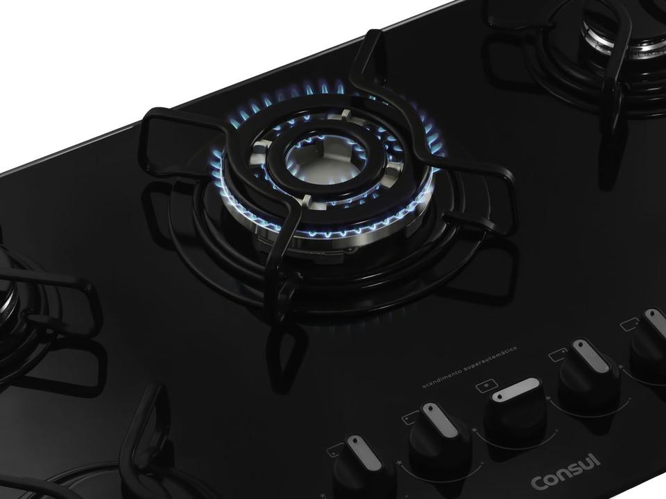 Cooktop 5 Bocas a Gás GLP Consul Mesa de Vidro Quadrichama Preto CDD75AE - 4