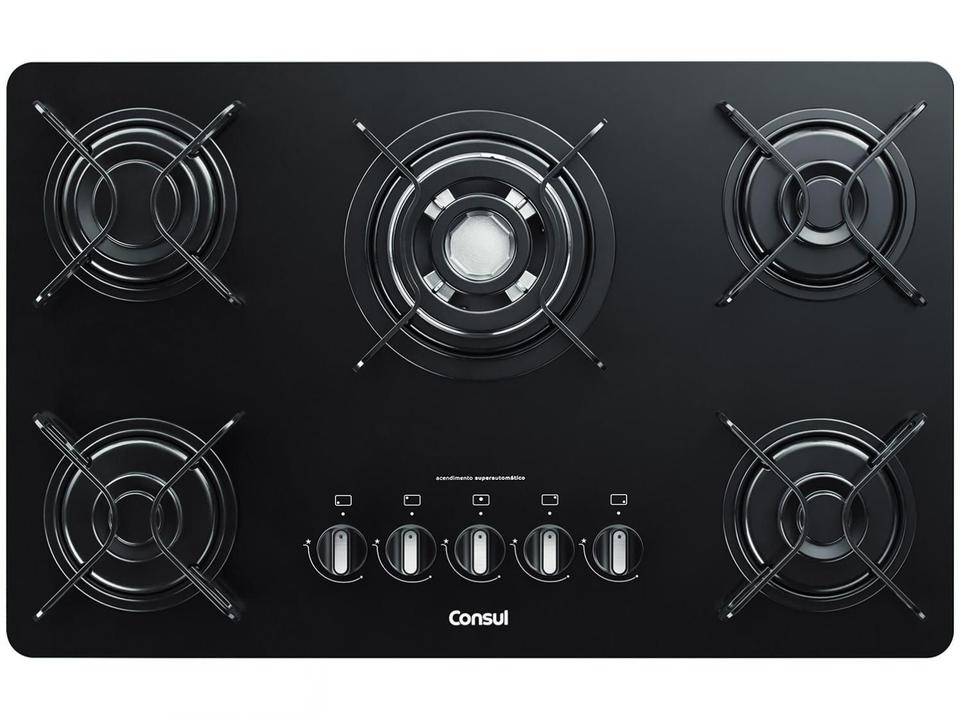 Cooktop 5 Bocas a Gás GLP Consul Mesa de Vidro Quadrichama Preto CDD75AE - 1