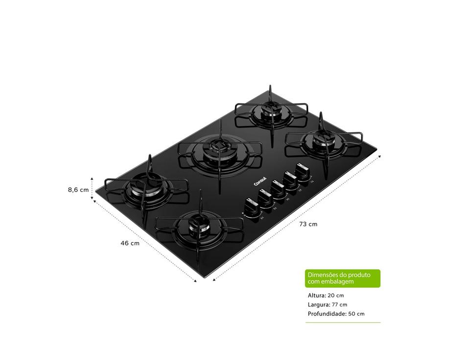 Cooktop 5 Bocas a Gás GLP Consul Preto CDS75AE - 1