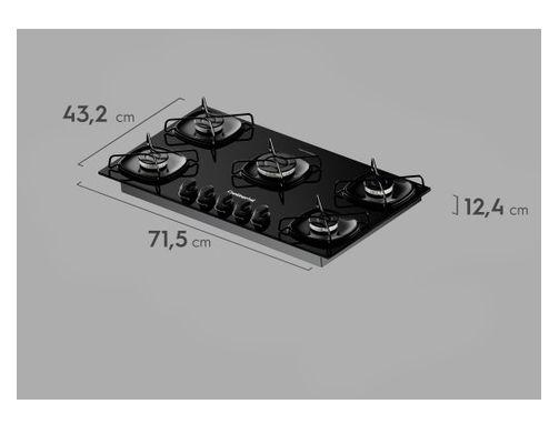 Cooktop 5 Bocas a Gás GLP Continental Mesa de Vidro Preto Acendimento Automático KC5GR - 4