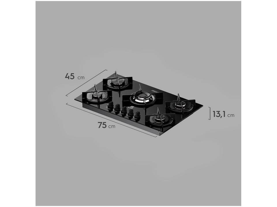 Cooktop 5 Bocas a Gás GLP Electrolux Mesa de Vidro Multi Chama Preto Acendimento Automático Experience KE5GC - 1