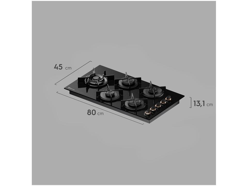 Cooktop 5 Bocas a Gás GLP Electrolux Mesa de Vidro Multi Chama Preto Acendimento Automático Pro Series KE5PS - 2