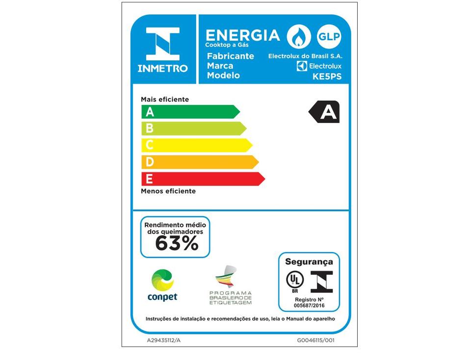 Cooktop 5 Bocas a Gás GLP Electrolux Mesa de Vidro Multi Chama Preto Acendimento Automático Pro Series KE5PS - 10