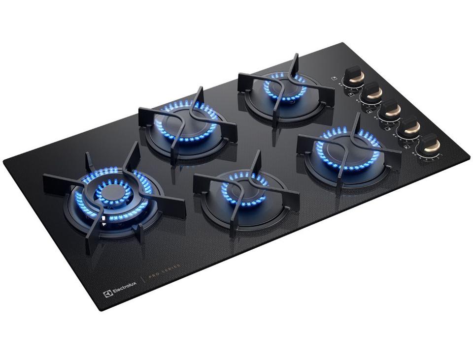 Cooktop 5 Bocas a Gás GLP Electrolux Mesa de Vidro Multi Chama Preto Acendimento Automático Pro Series KE5PS - 5