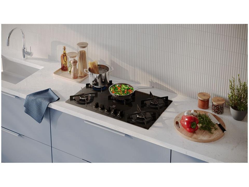 Cooktop 5 Bocas a Gás GLP Electrolux Mesa de Vidro Preto Acendimento Automático Efficient KE5GR - 1