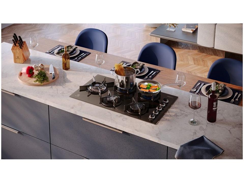 Cooktop 5 Bocas a Gás GLP Electrolux Mesa de Vidro Preto Multi Chama Super Automático Expert KE5GW - 1