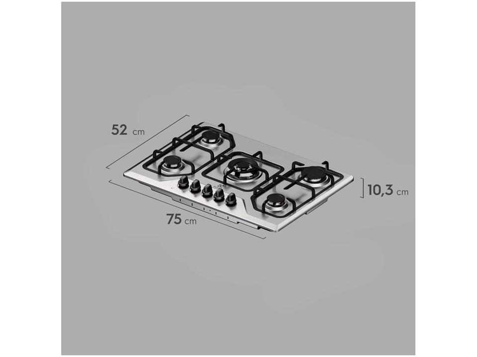 Cooktop 5 Bocas a Gás GLP Electrolux Mesa Inox Multi Chama Acendimento Automático KE5XC - 1