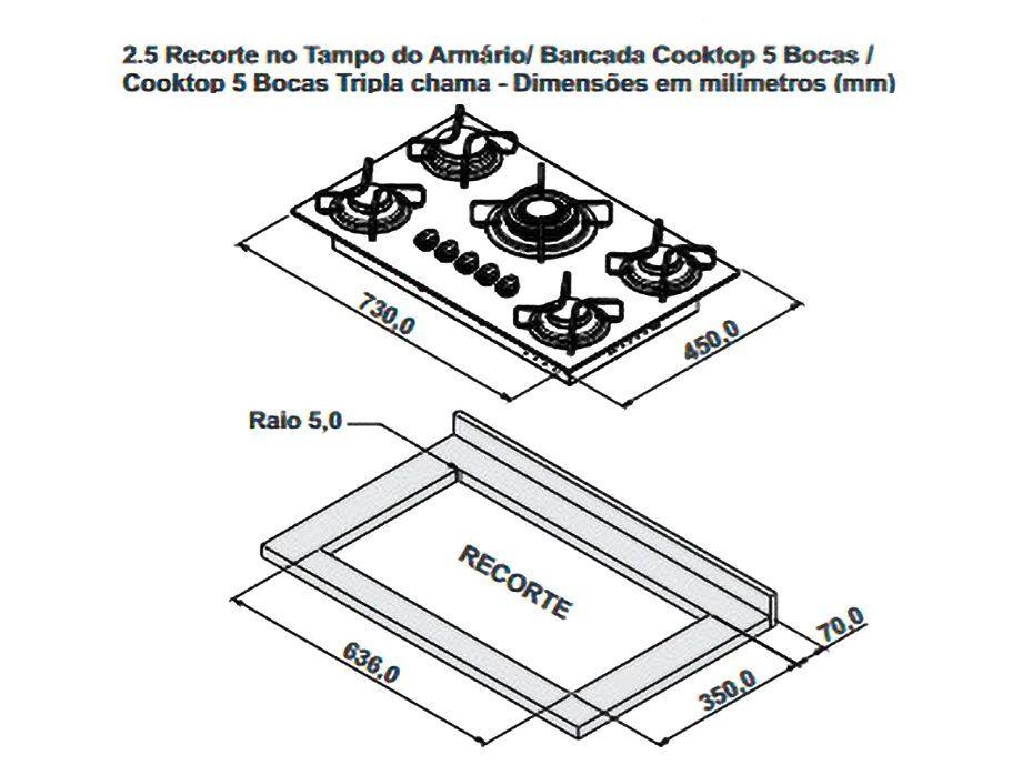 Cooktop 5 Bocas a Gás GLP Itatiaia Preto Itamaster Trempe Ferro Fundido - 1